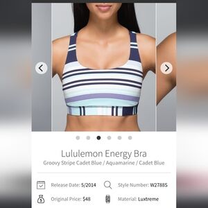 Lululemon Energy Bra Size 2 Stripe Multicolor